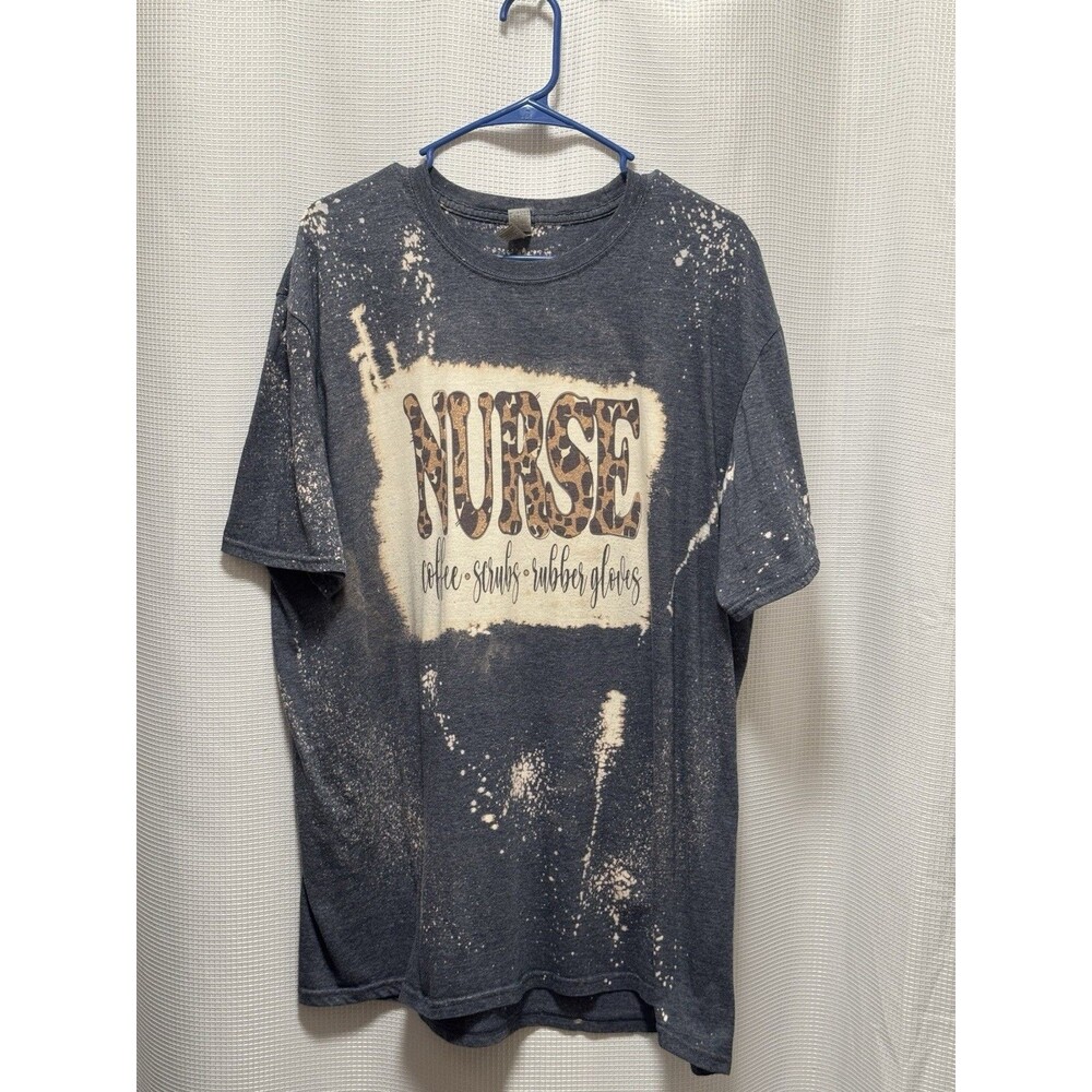 Gildan Softstyle Nurse Graphic T Shirt 2XL Bleach Splatter Leopard Short Sleeve
